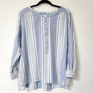 Denim + Company Striped Yarn Dyed Woven Linen Blend Popover Top